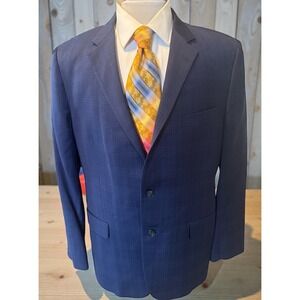 Hickey Freeman Modern Blue Plaid  Wool Blazer Sport Coat Jacket Sz 44R USA Made